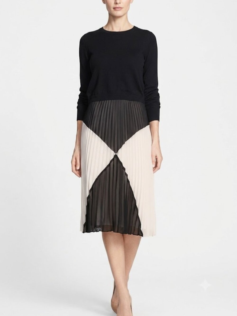 Halogen Chic Two-Tone Pleated Midi Skirt - Size 8